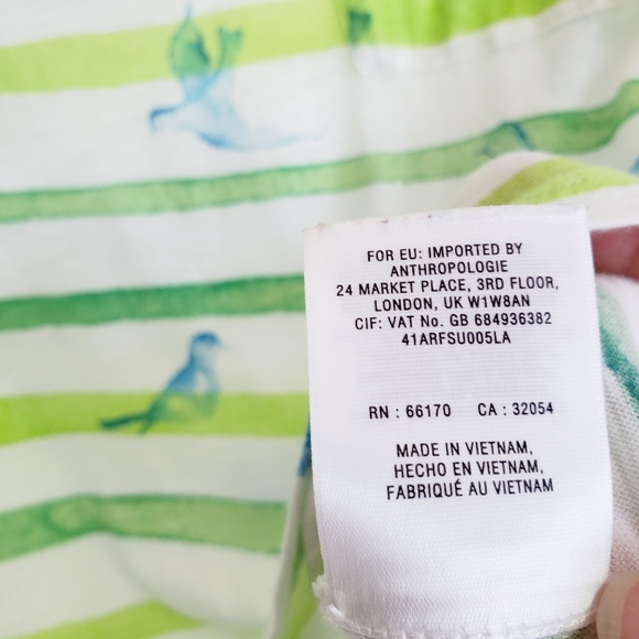 Anthro Postcard Green Stripes & Blue Bird T-Shirt - Picture 8 of 10